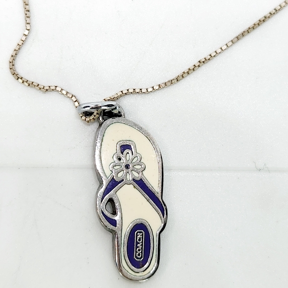 Coach Flip Flop Sandal Flower Daisy Charm Pendant On Sterling Silver Chain 24" - Picture 2 of 6